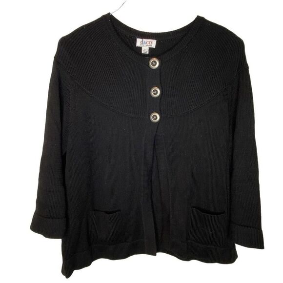 QVC Denim & Company D & Co black large button cardigan sweater layering L boho - Picture 1 of 6